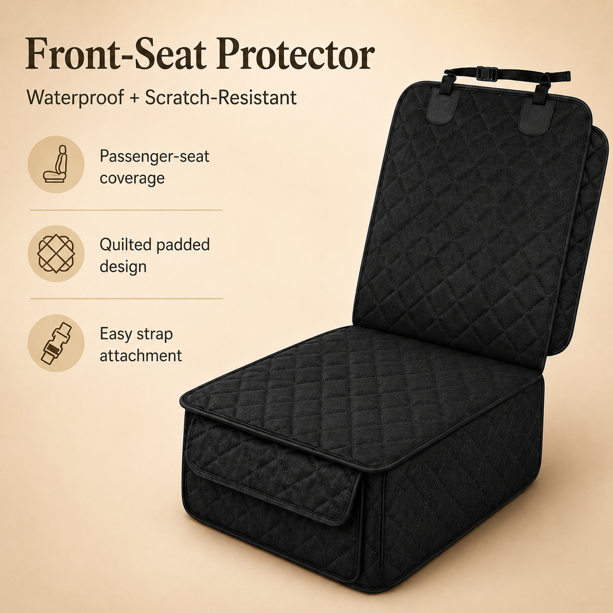Black quilted front-seat protector