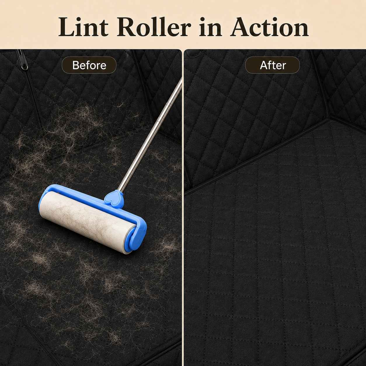 Before and after lint roller action