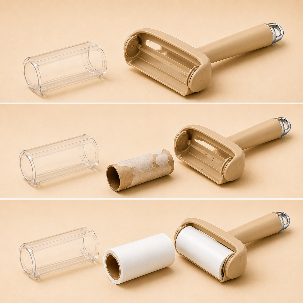 Beige lint roller refill steps